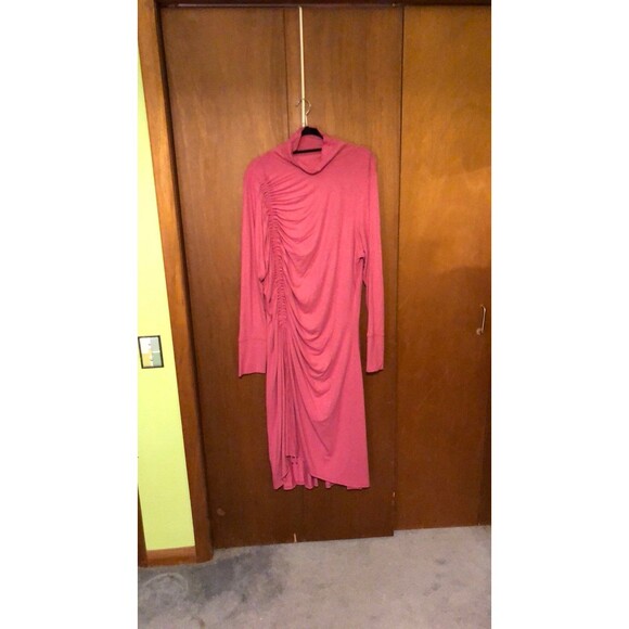 Anthropologie Mock Neck Long-Sleeved Ruched Pink Maxi Dress 3X - Picture 4 of 8